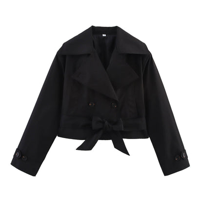 Damen Kurzjacke Breiter Kragen Bindegürtel Norvielle