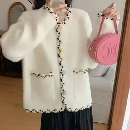 Damen Kuscheljacke Elegant Kontrast Akzente Norvielle