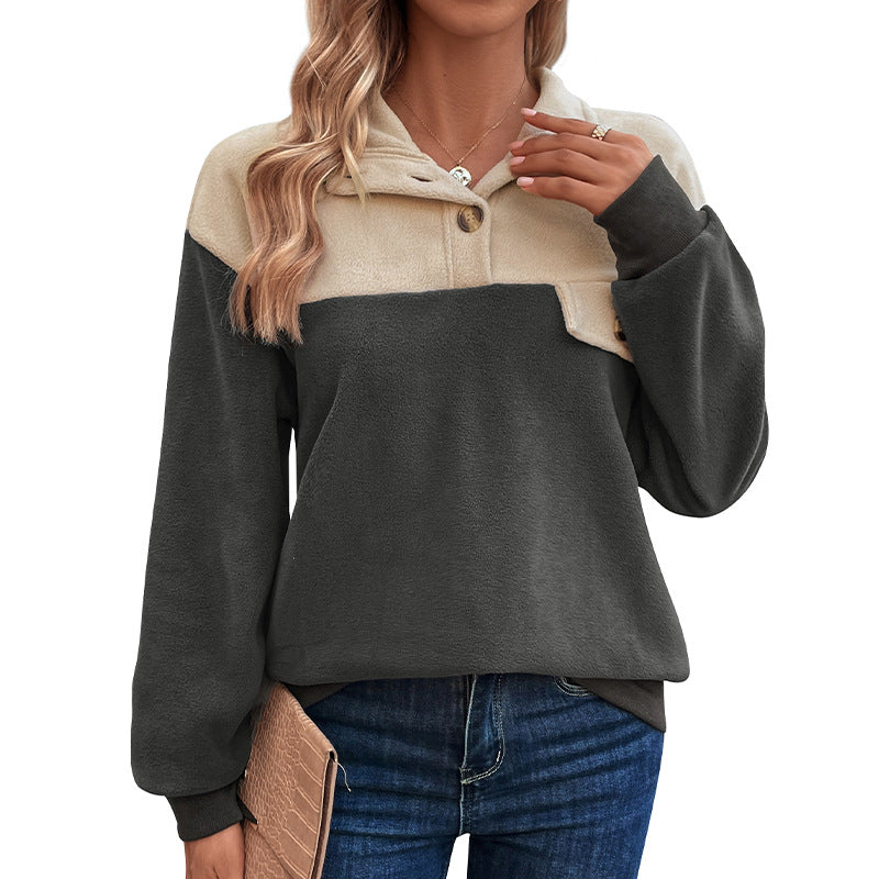 Damen Fleecepullover Knopfverschluss Taschen Norvielle