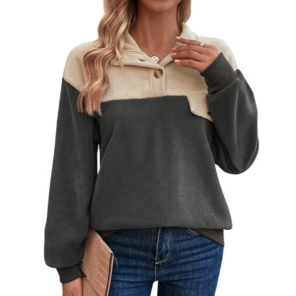 Damen Fleecepullover Knopfverschluss Taschen Norvielle