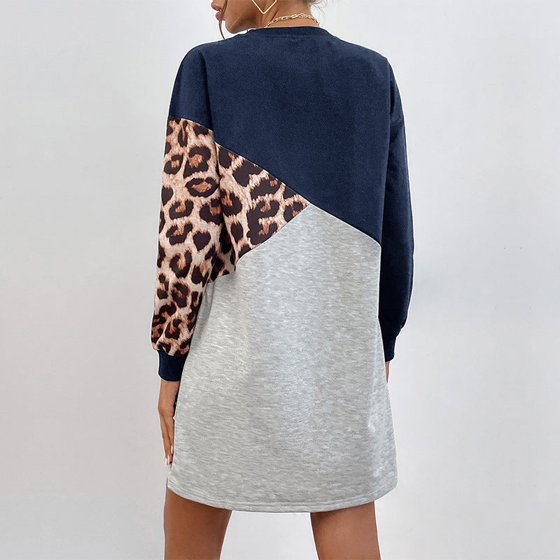Damen Sweatkleid Tiermuster Farbblock-Design