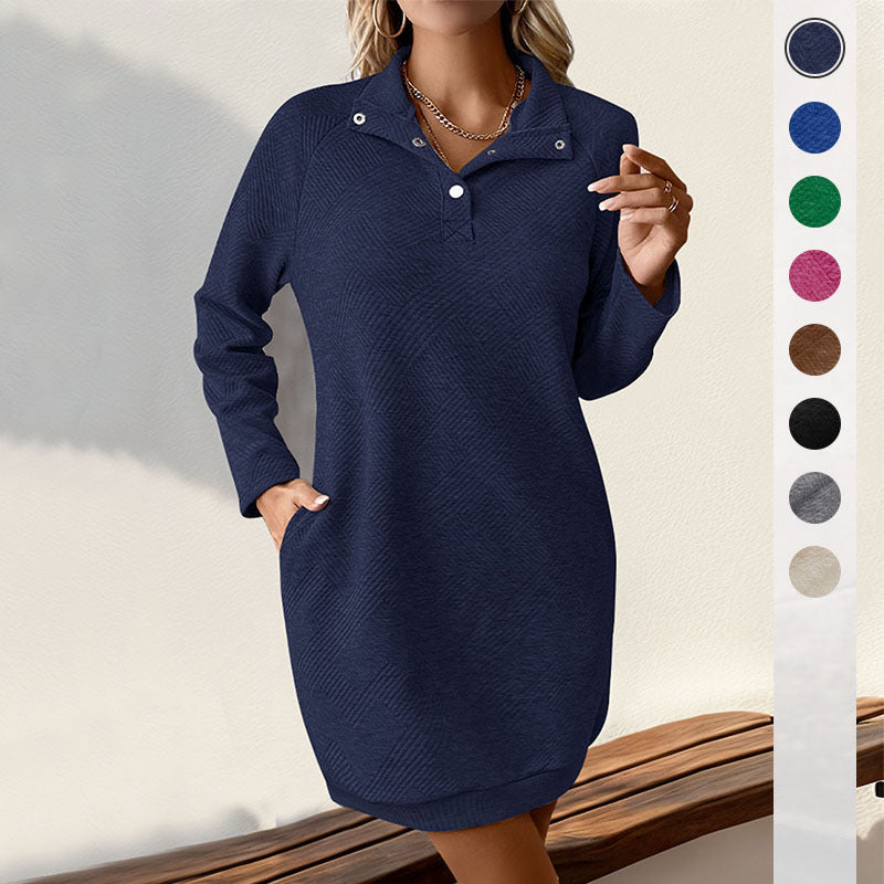 Damen Sweatkleid mit Knöpfen und hohem Kragen Norvielle - Norvielle