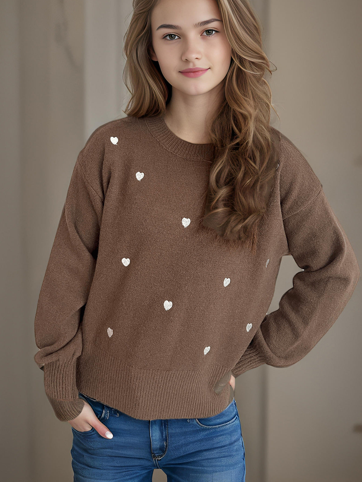 Damen Pullover Herzmotiv Lässig Norvielle