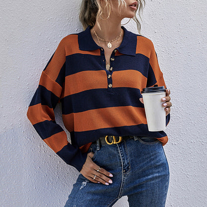 Damen Oversized Pullover Streifenmuster Knopfleiste Norvielle - Norvielle