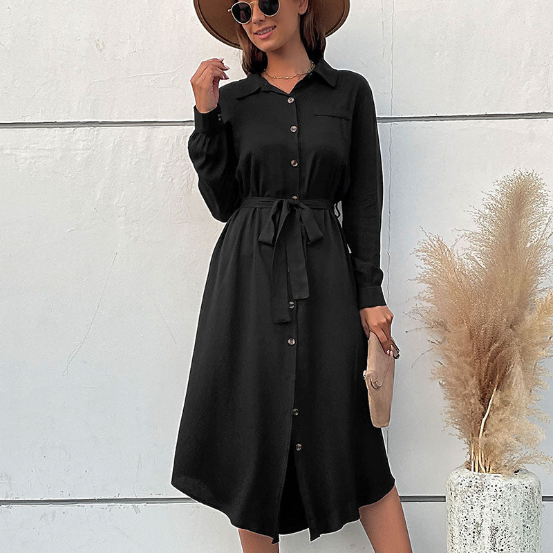 Damen Blusenkleid mit Gürtel und Knöpfen Elegant