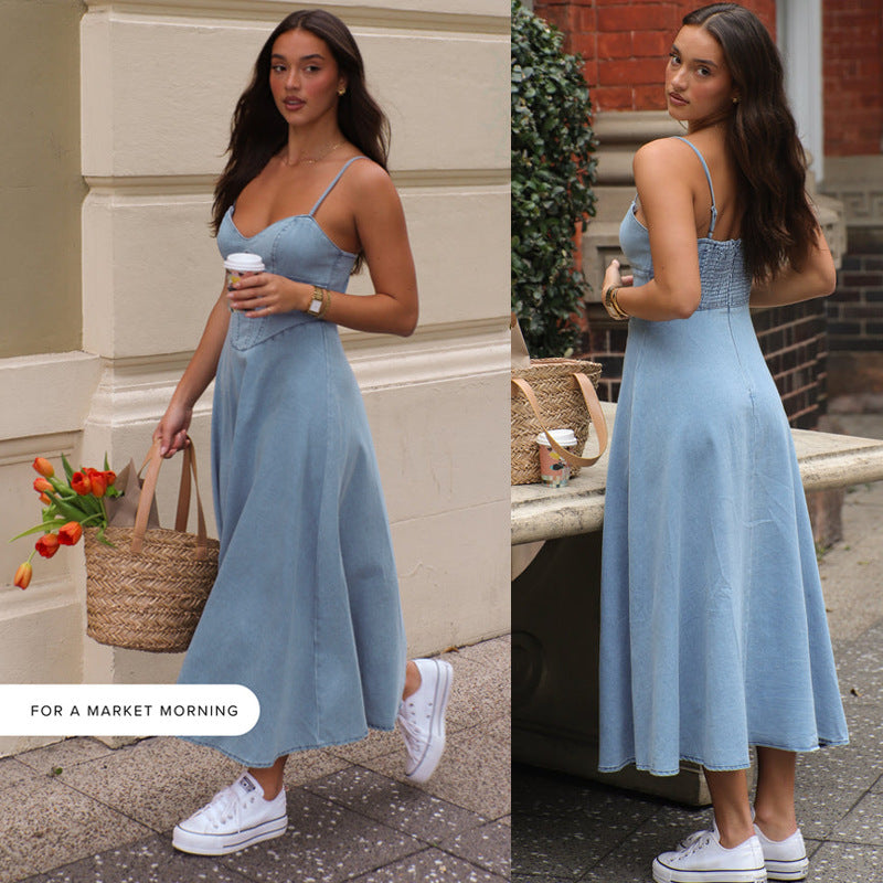 Damen Midikleid Schmale Träger Taillierte Silhouette Norvielle - Norvielle