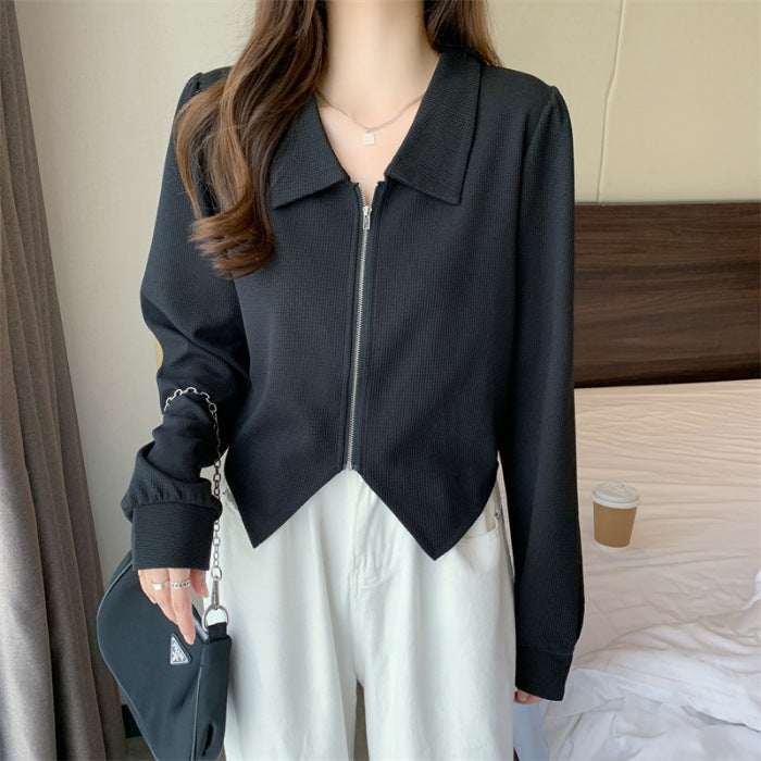 Damen Cropped Jacke Reißverschluss Eleganter Kragen
