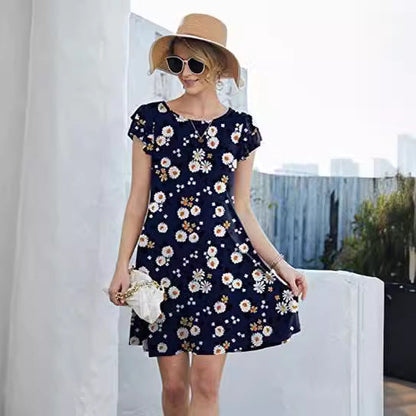 Damen Sommerkleid Blumenmuster Rüschendetails schwingender Rock - Norvielle