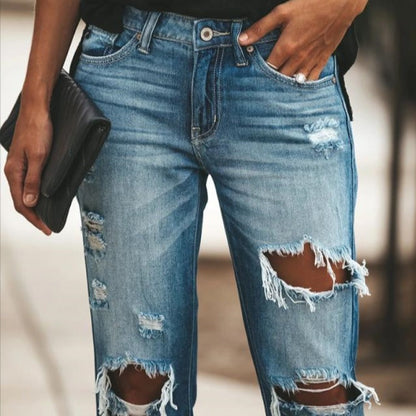Damen Slim-Fit Jeans Destroyed Ausfransungen