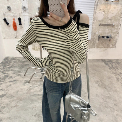 Damen Langarmshirt Asymmetrisch Mit Trägerdetail Norvielle