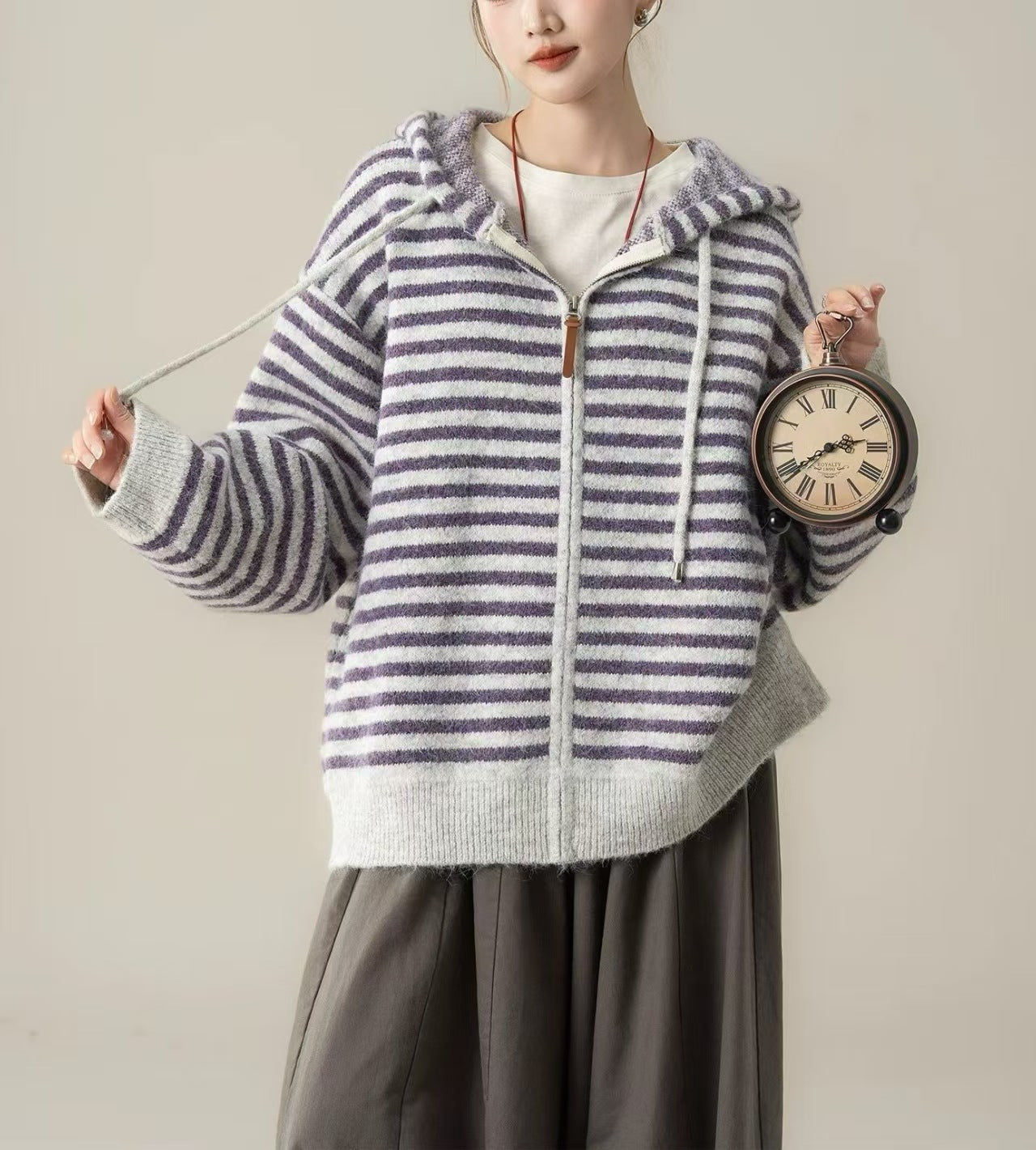 Damen Freizeit-Hoodie Gestreift Mit Kängurutasche