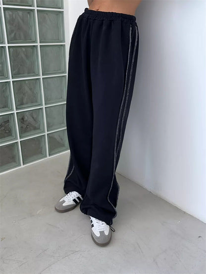 Damen Sweatpants Weites Bein Elastischer Bund Norvielle