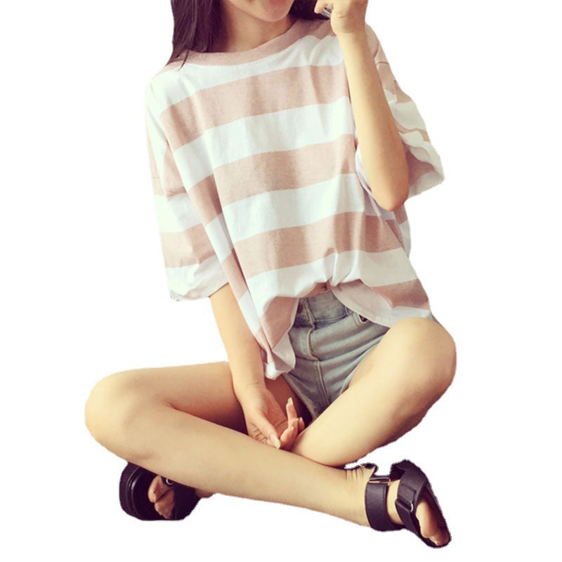 Damen Oversize T-Shirt Baumwollmix Streifen Leicht