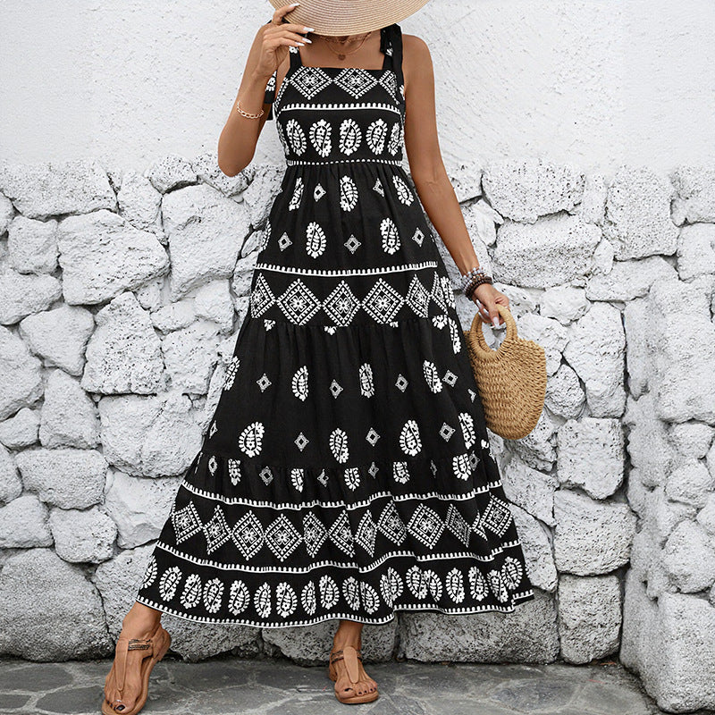 Damen Maxikleid Rüschendetails Vintage-Muster Norvielle