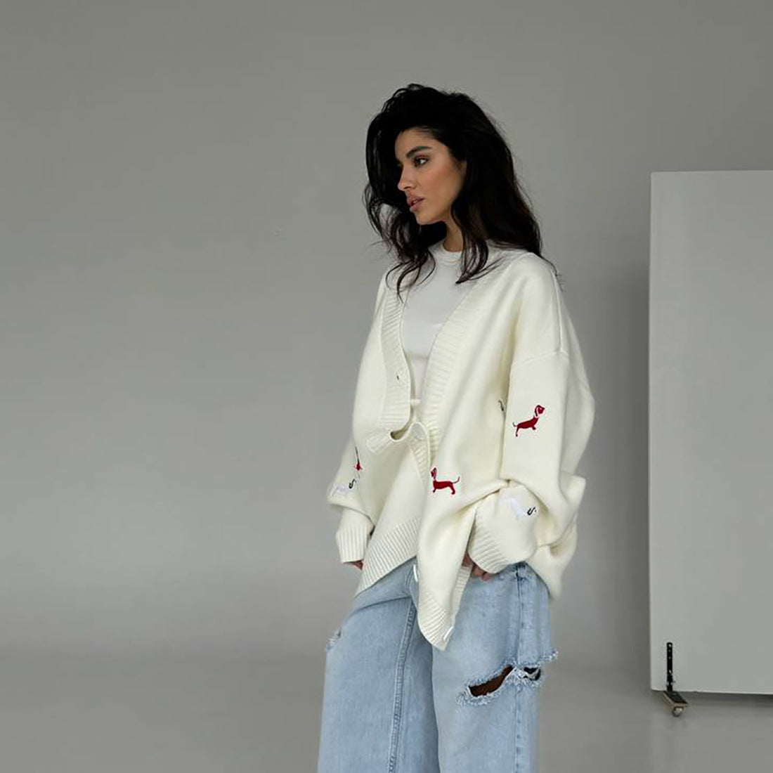Damen Strickcardigan Groß Tierapplikationen Norvielle