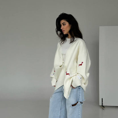 Damen Strickcardigan Groß Tierapplikationen Norvielle
