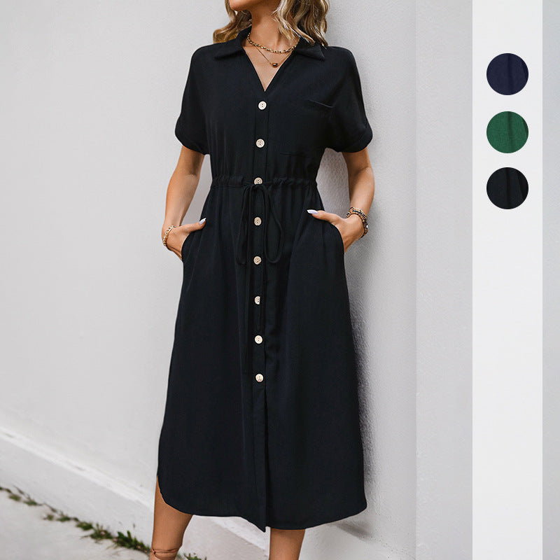 Damen Midikleid Knöpfe Taillenzug Norvielle - Norvielle