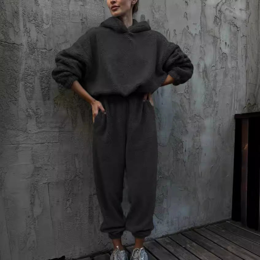 Damen Fleece Loungewear Set Elastischer Bund Hoher Kragen Norvielle