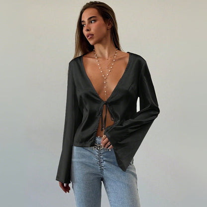 Damen Bluse V-Ausschnitt Lässig Norvielle