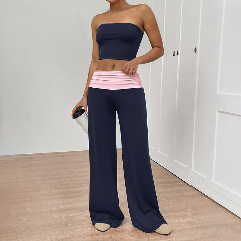 Damen Lounge-Set Bandeau-Oberteil weite Hose
