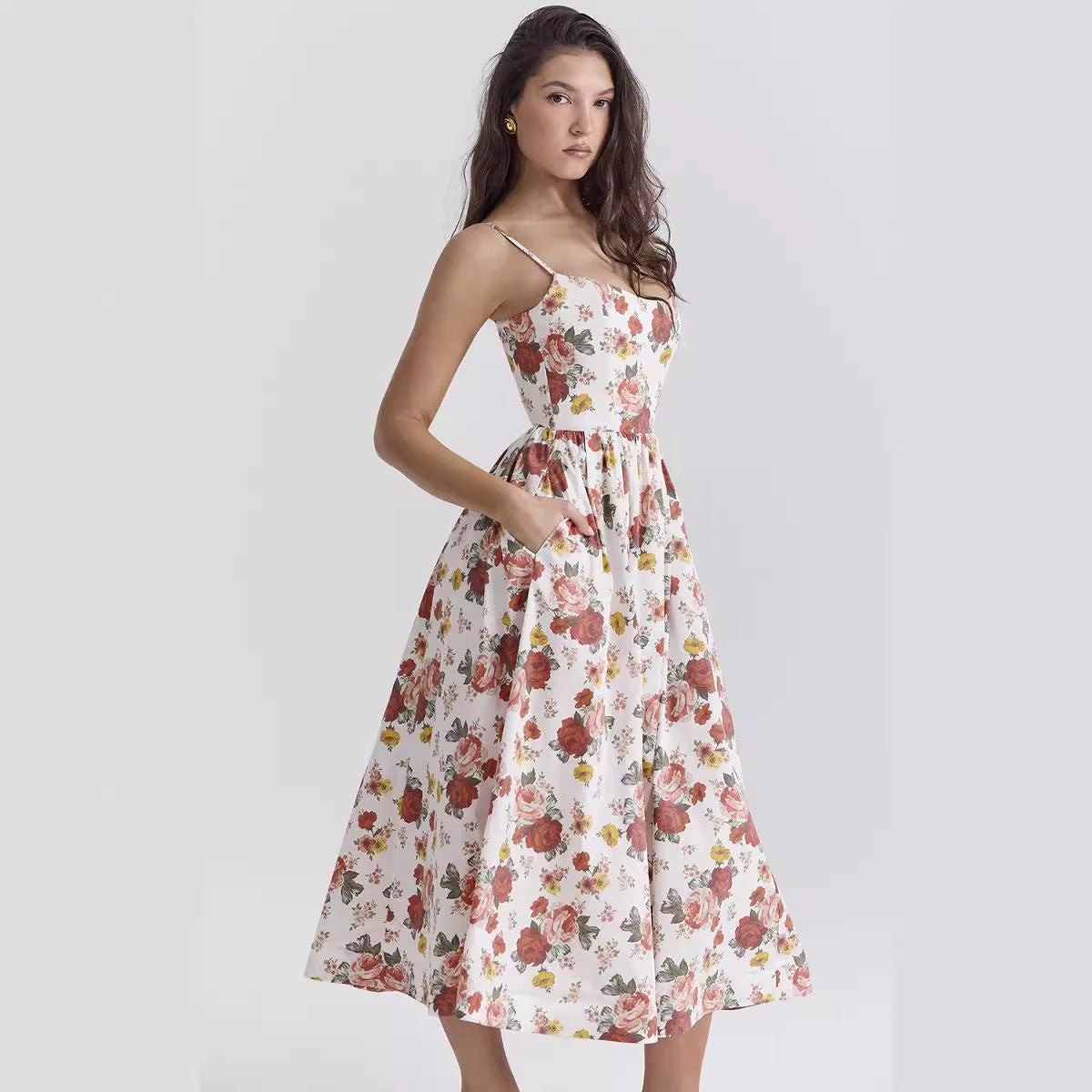 Damen Maxikleid Floralmuster Elegant