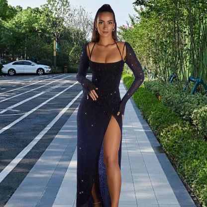 Damen Maxikleid mit schimmernden Details und Seitenschlitz Norvielle
