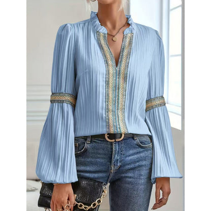 Damen Plisseebluse Rüschendetails Elegantes Design