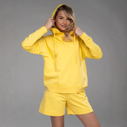 Damen Hoodie Shorts Set mit Kängurutasche Norvielle - Norvielle