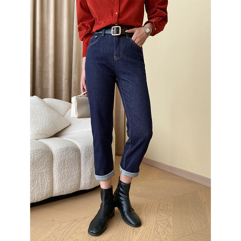 Damen Hochgeschnittene Jeans Umklappsaum Norvielle