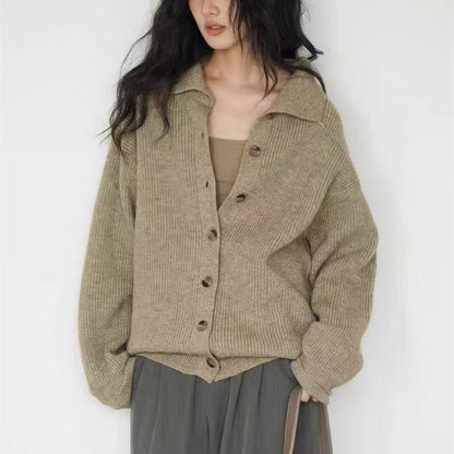 Damen Strickcardigan Oversized Button-Down Verschluss Beige - Norvielle