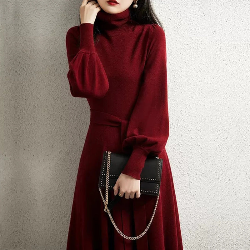 Damen Strickkleid Hohler Kragen Taillierbar Norvielle