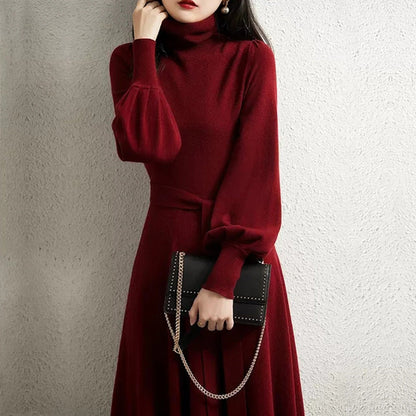 Damen Strickkleid Hohler Kragen Taillierbar Norvielle