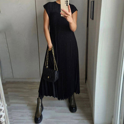 Damen Maxikleid Plissiert Eleganter Schnitt Dekorative Details