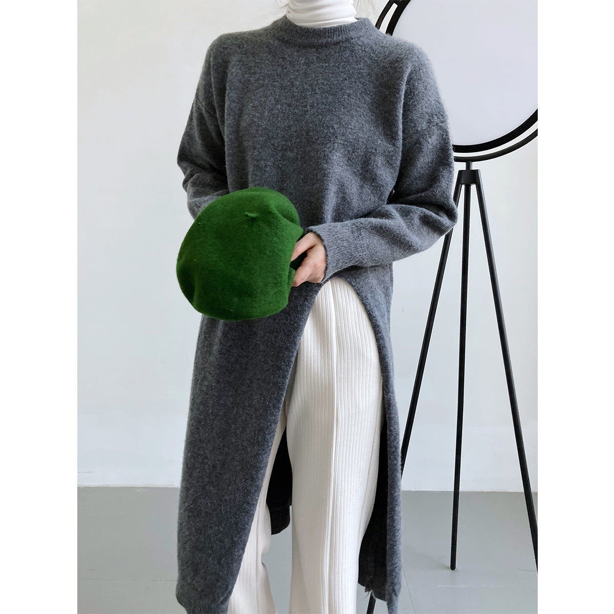 Damen Strickpullover Lang Lockere Passform Norvielle