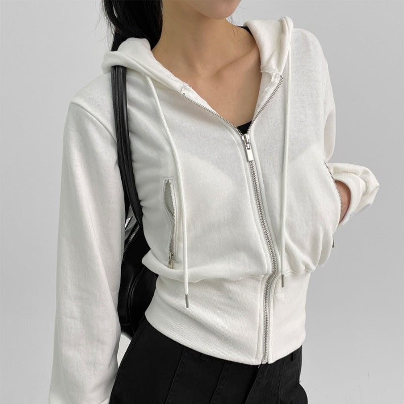 Damen Sportjacke Zip Kapuzenjacke Figurbetont Schwarz Norvielle - Norvielle