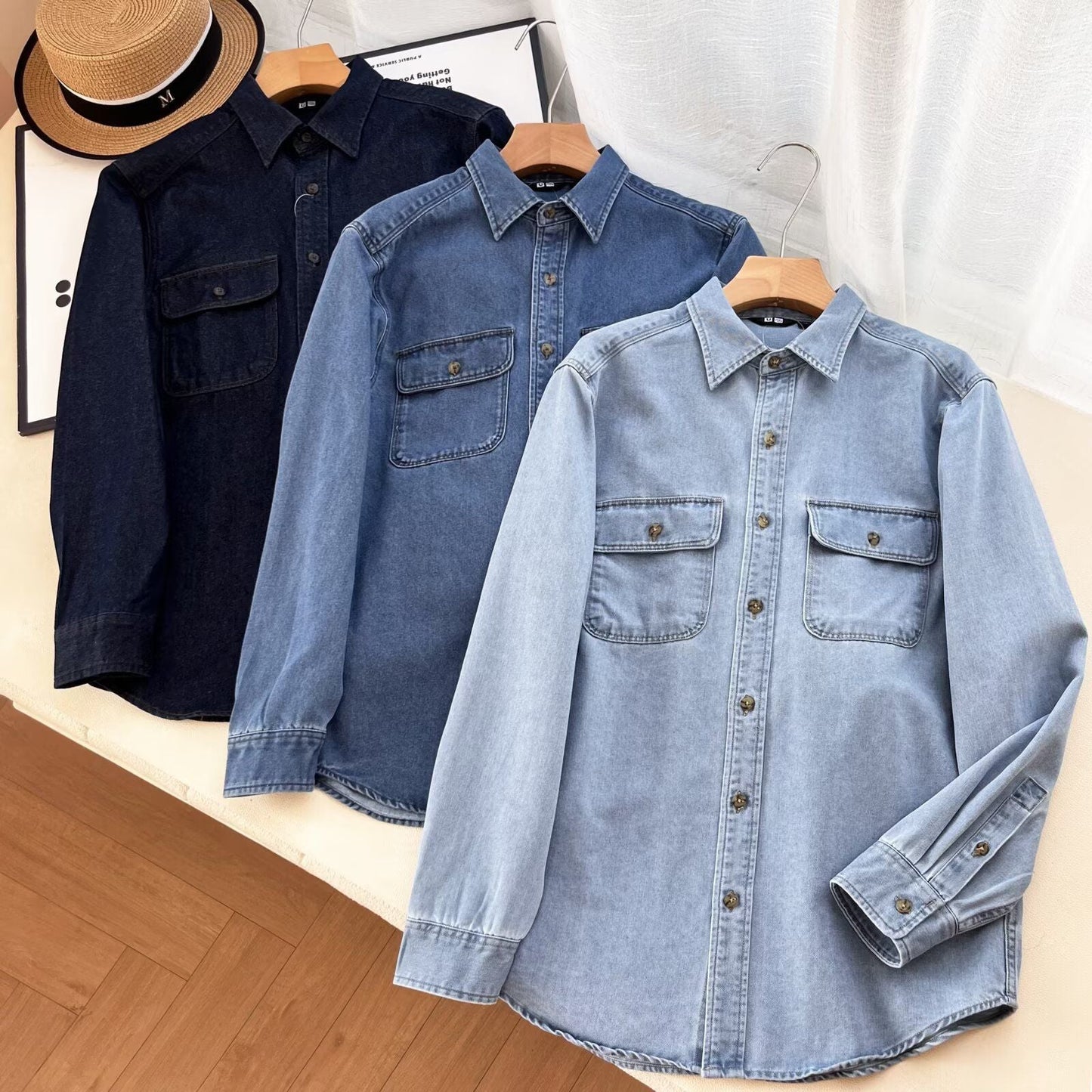 Damen Denim-Hemdbluse Lässig mit Brusttaschen Blau - Norvielle