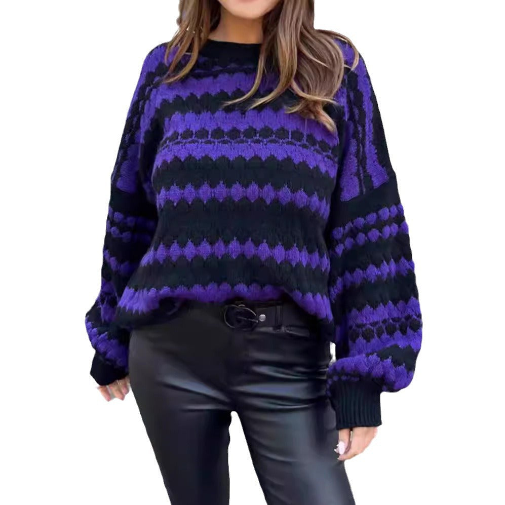 Damen Grobstrickpullover Modernes Muster Locker Ärmel Norvielle