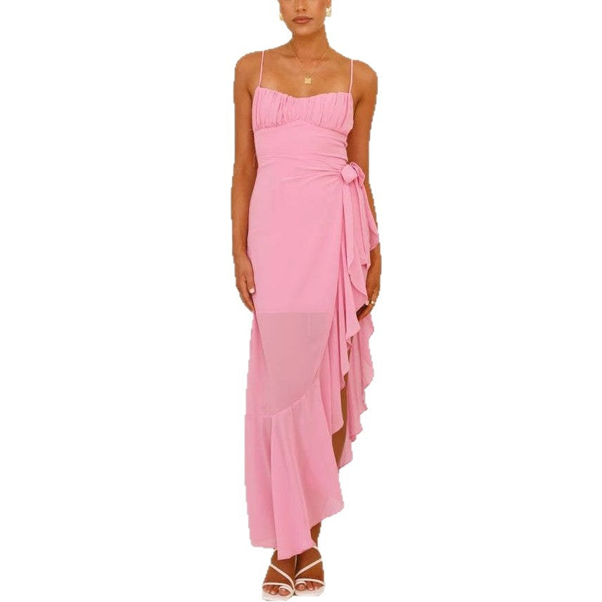 Damen Maxikleid Asymmetrischer Schnitt Rüschen Elegantes