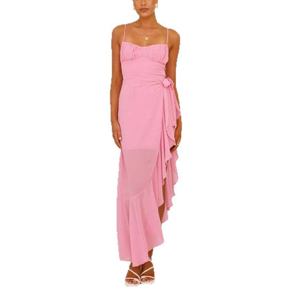 Damen Maxikleid Asymmetrischer Schnitt Rüschen Elegantes