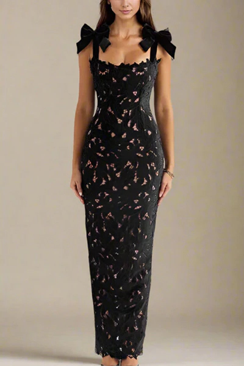 Damen Spitzenkleid mit Schleifenärmel Norvielle