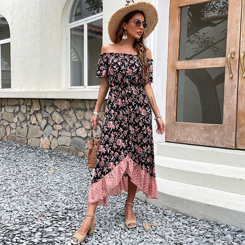Damen Off-Shoulder Maxikleid mit floralem Muster und hohem Schlitz - Norvielle