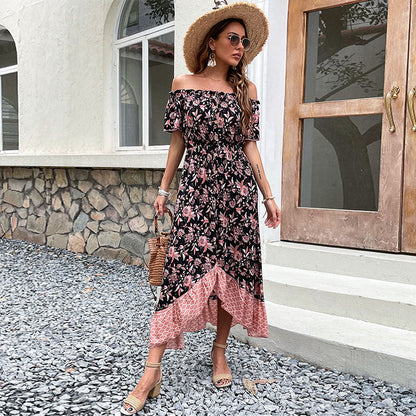 Damen Off-Shoulder Maxikleid mit floralem Muster und hohem Schlitz - Norvielle