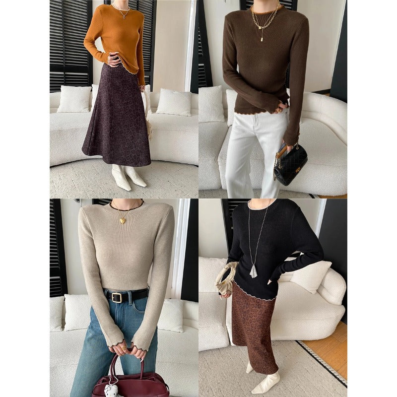 Damen Pullover Wellen-Saum Rippstruktur Norvielle