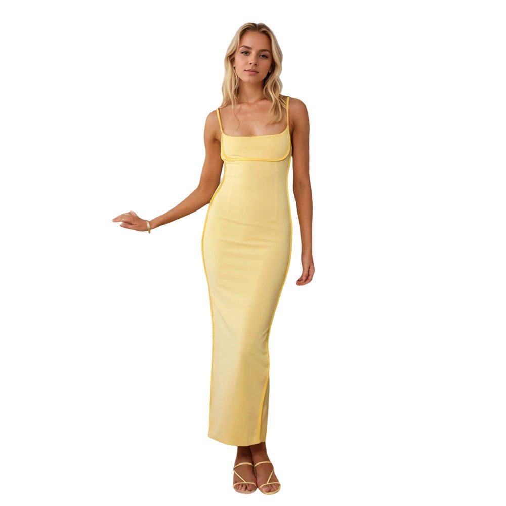 Damen Maxikleid mit Trägern und Figurumspielung