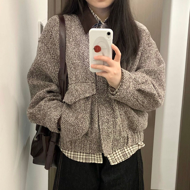Damen Wolljacke Karomuster