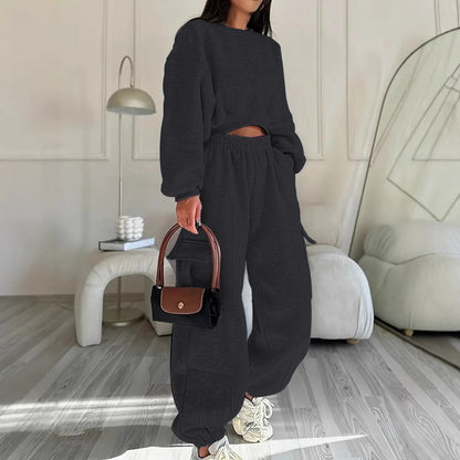 Damen Sweatshirt Jogginghose Set Elastischer Bund Hochtaschen
