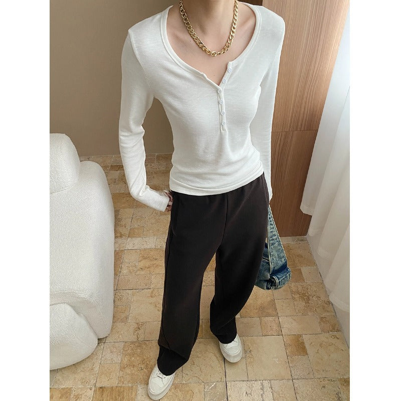 Damen Langarm Henley Shirt Feinripp Norvielle Dekorativ