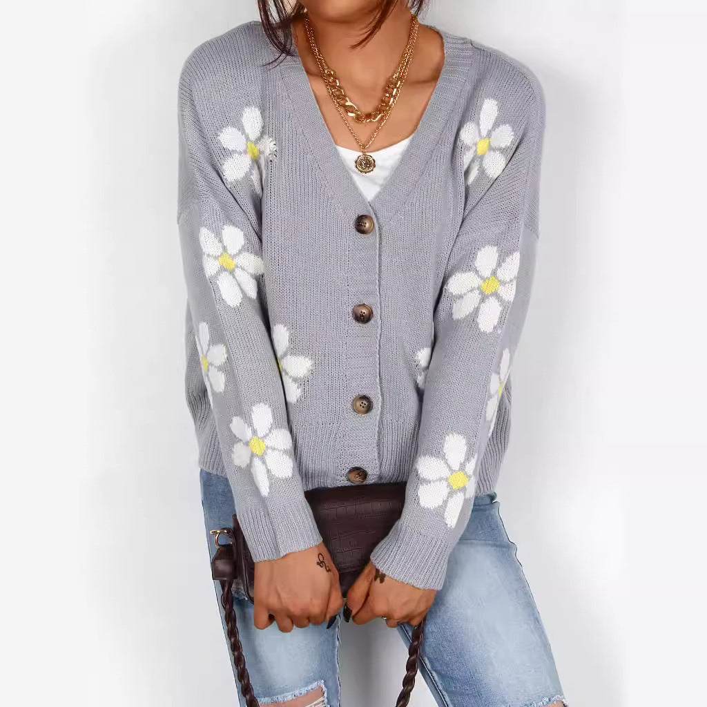 Damen Strickjacke Florale Applikationen Norvielle
