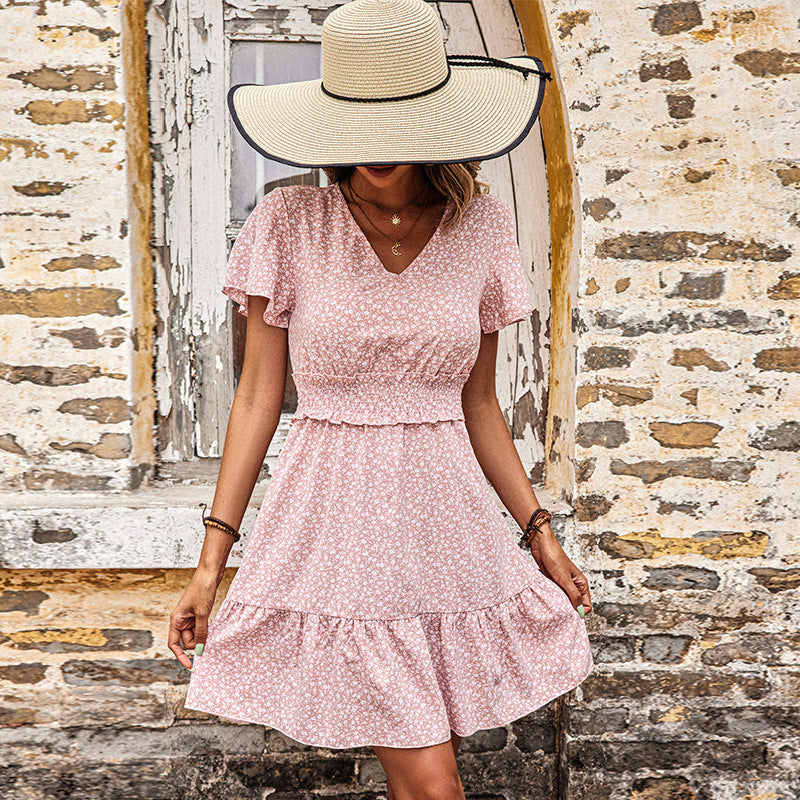 Damen Sommerkleid Floralmuster Elastischer Gürtel Norvielle