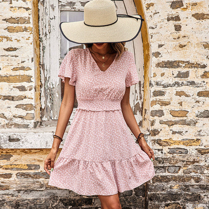 Damen Sommerkleid Floralmuster Elastischer Gürtel Norvielle
